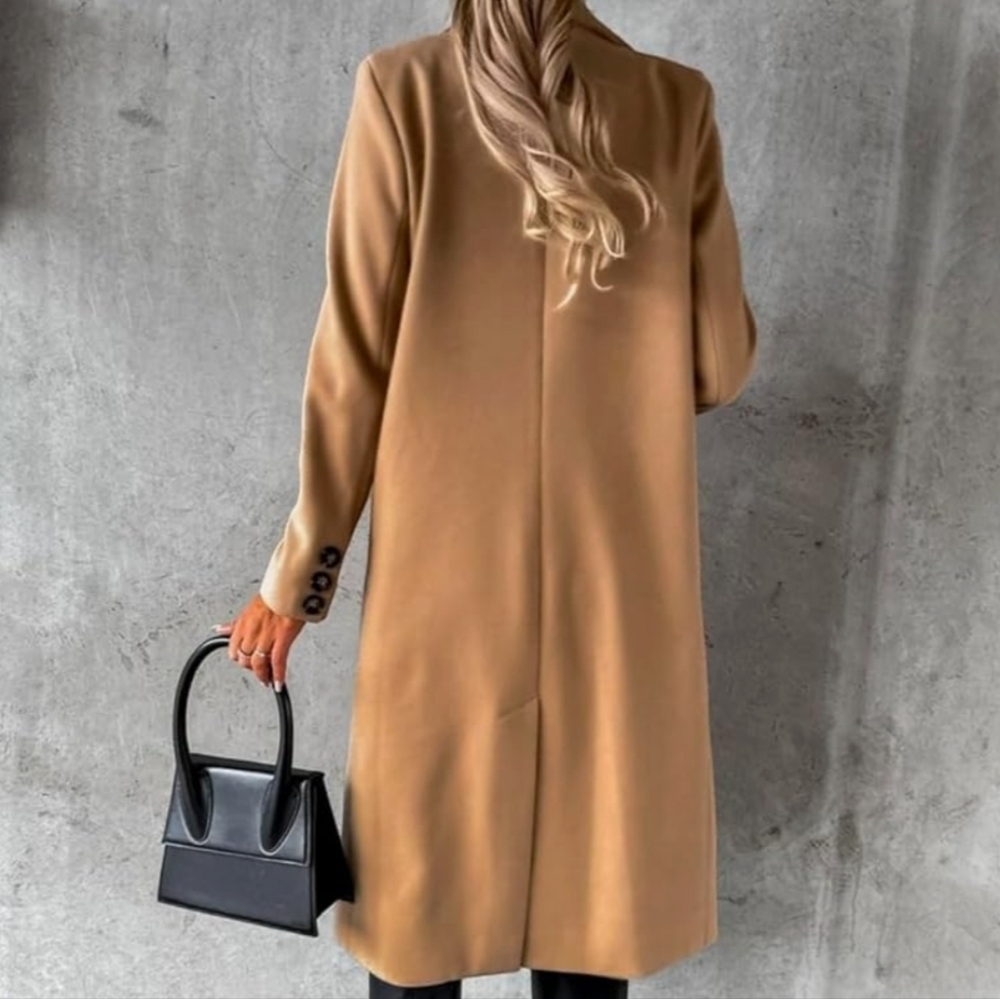 NWT Long Wool Coat Double Breasted Trench Coat Womens Size Medium Camel Color - Picture 5 of 7